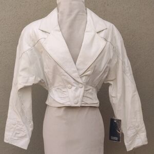 Vintage Chia White Cropped Leather Jacket S